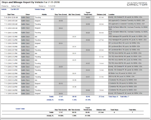 Fuel usage report